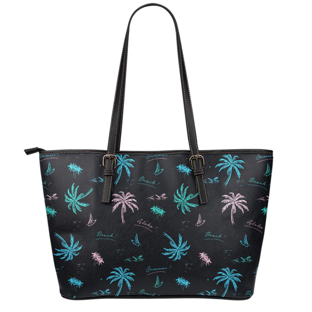 Palm Tree Summer Beach Pattern Print Leather Tote Bag