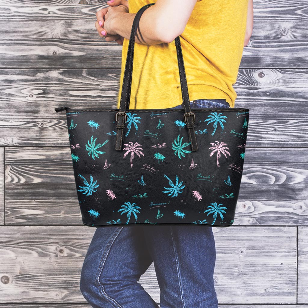 Palm Tree Summer Beach Pattern Print Leather Tote Bag