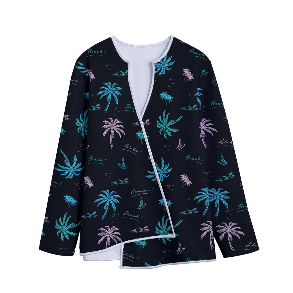 Palm Tree Summer Beach Pattern Print Long Sleeve Short Coat