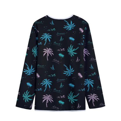 Palm Tree Summer Beach Pattern Print Long Sleeve Short Coat