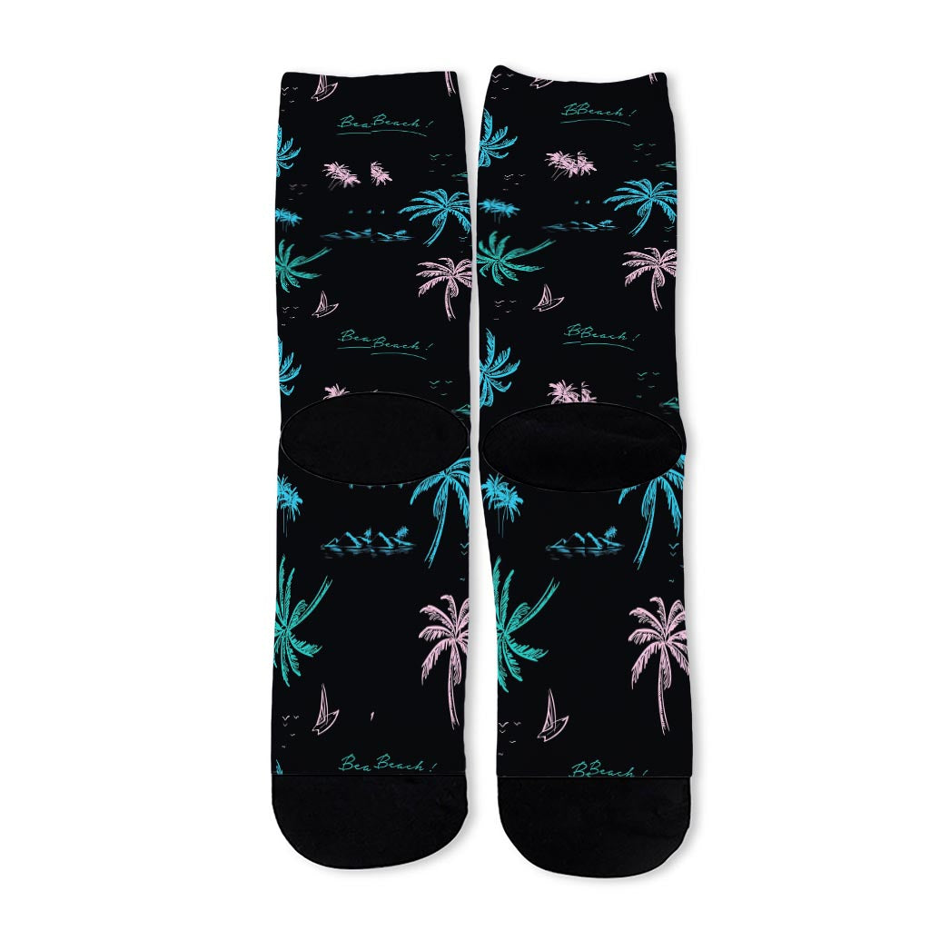 Palm Tree Summer Beach Pattern Print Long Socks