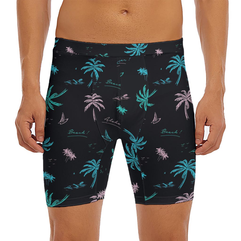 Palm Tree Summer Beach Pattern Print Men's Long Boxer Briefs