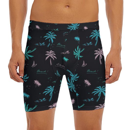 Palm Tree Summer Beach Pattern Print Men's Long Boxer Briefs