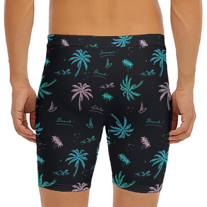 Palm Tree Summer Beach Pattern Print Men's Long Boxer Briefs