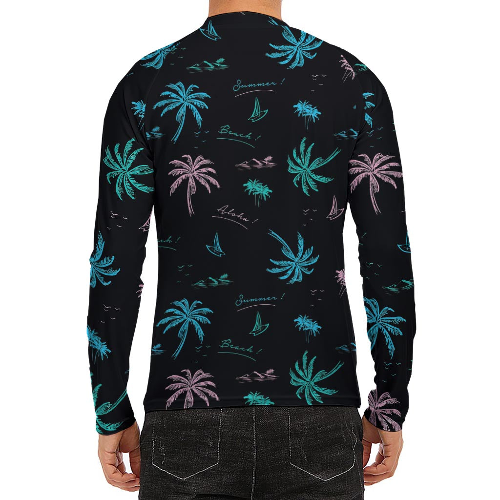 Palm Tree Summer Beach Pattern Print Men's Long Sleeve Rash Guard