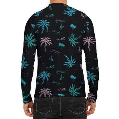 Palm Tree Summer Beach Pattern Print Men's Long Sleeve Rash Guard