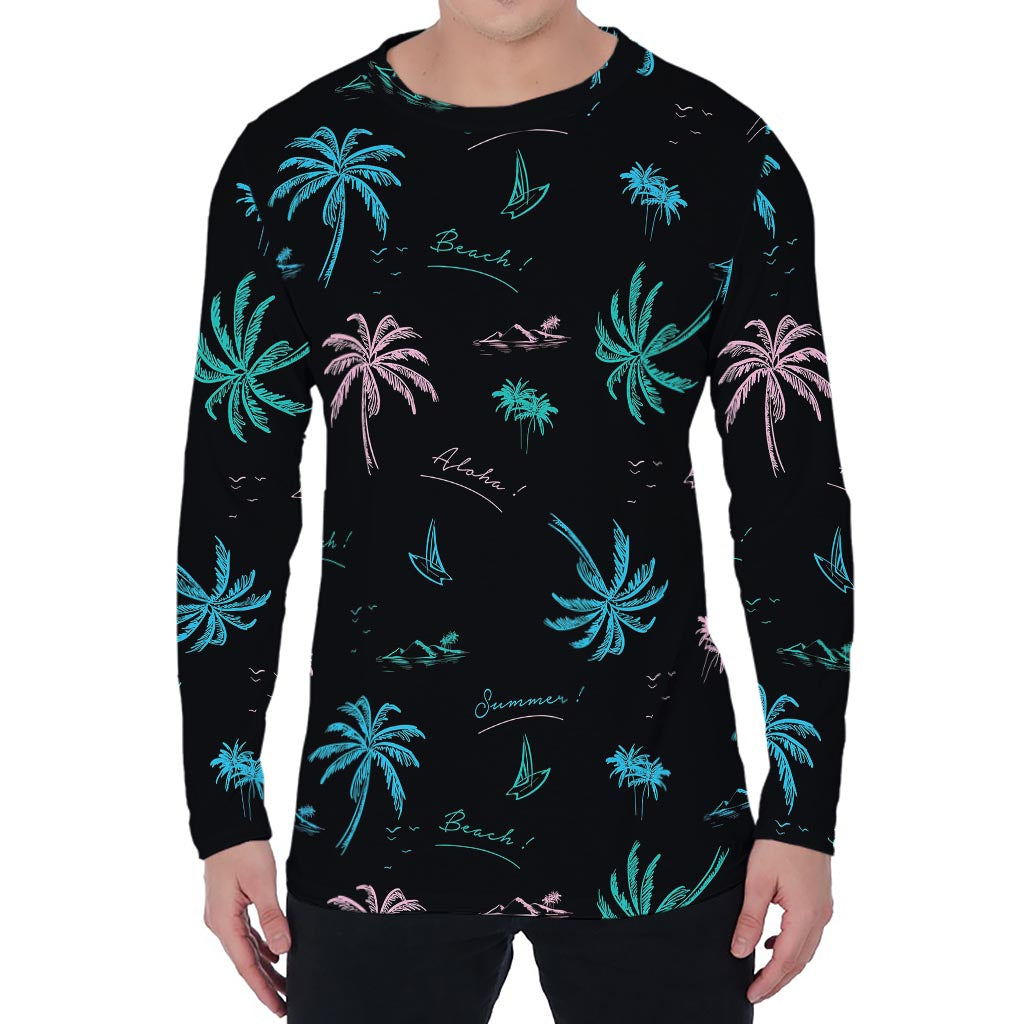 Palm Tree Summer Beach Pattern Print Men's Long Sleeve T-Shirt