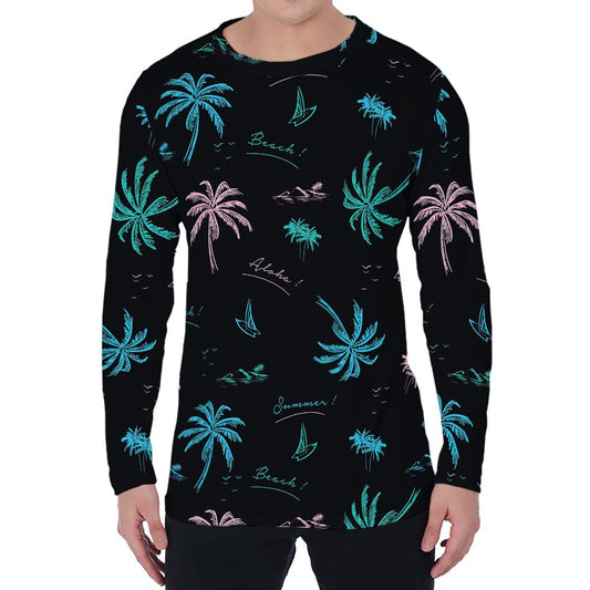 Palm Tree Summer Beach Pattern Print Men's Long Sleeve T-Shirt