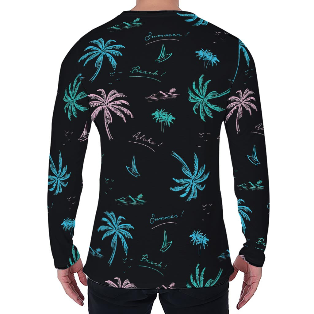Palm Tree Summer Beach Pattern Print Men's Long Sleeve T-Shirt