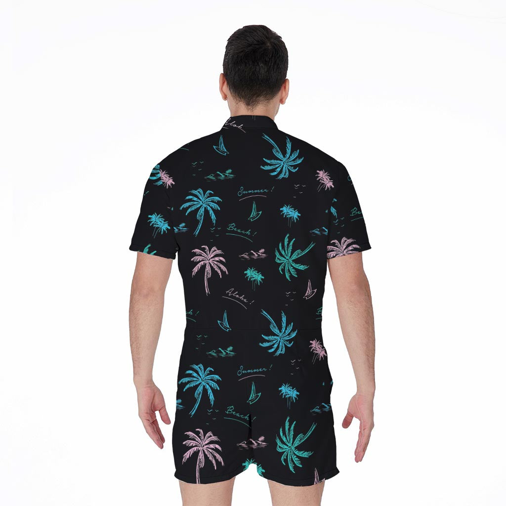 Palm Tree Summer Beach Pattern Print Men's Rompers