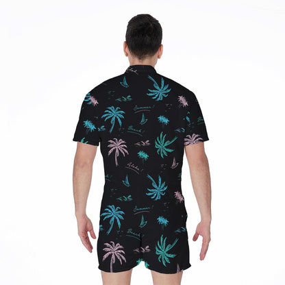Palm Tree Summer Beach Pattern Print Men's Rompers