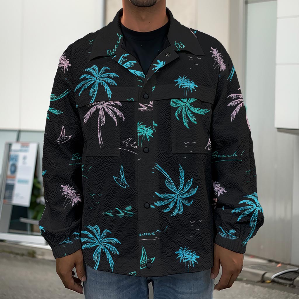 Palm Tree Summer Beach Pattern Print Men's Shirt Jacket