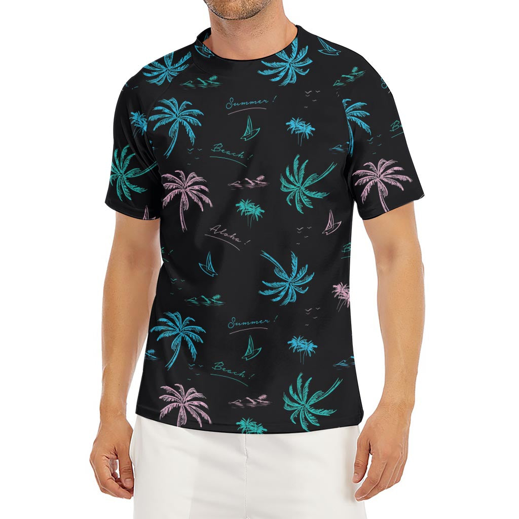 Palm Tree Summer Beach Pattern Print Men's Short Sleeve Rash Guard