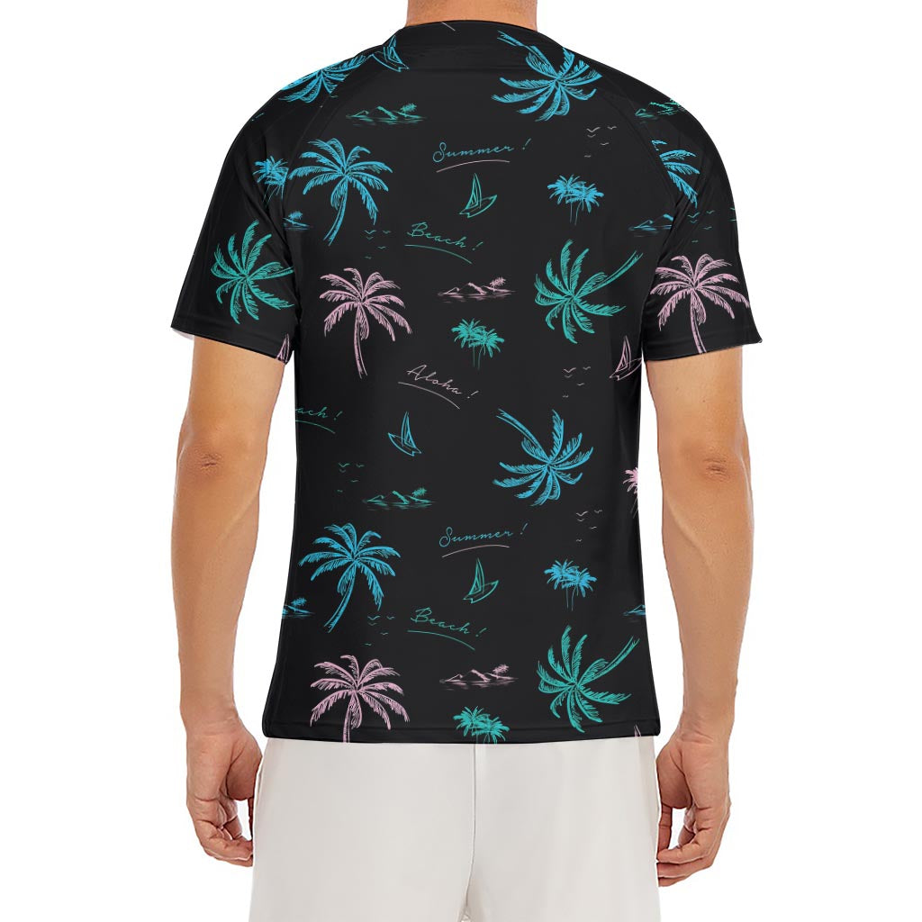 Palm Tree Summer Beach Pattern Print Men's Short Sleeve Rash Guard