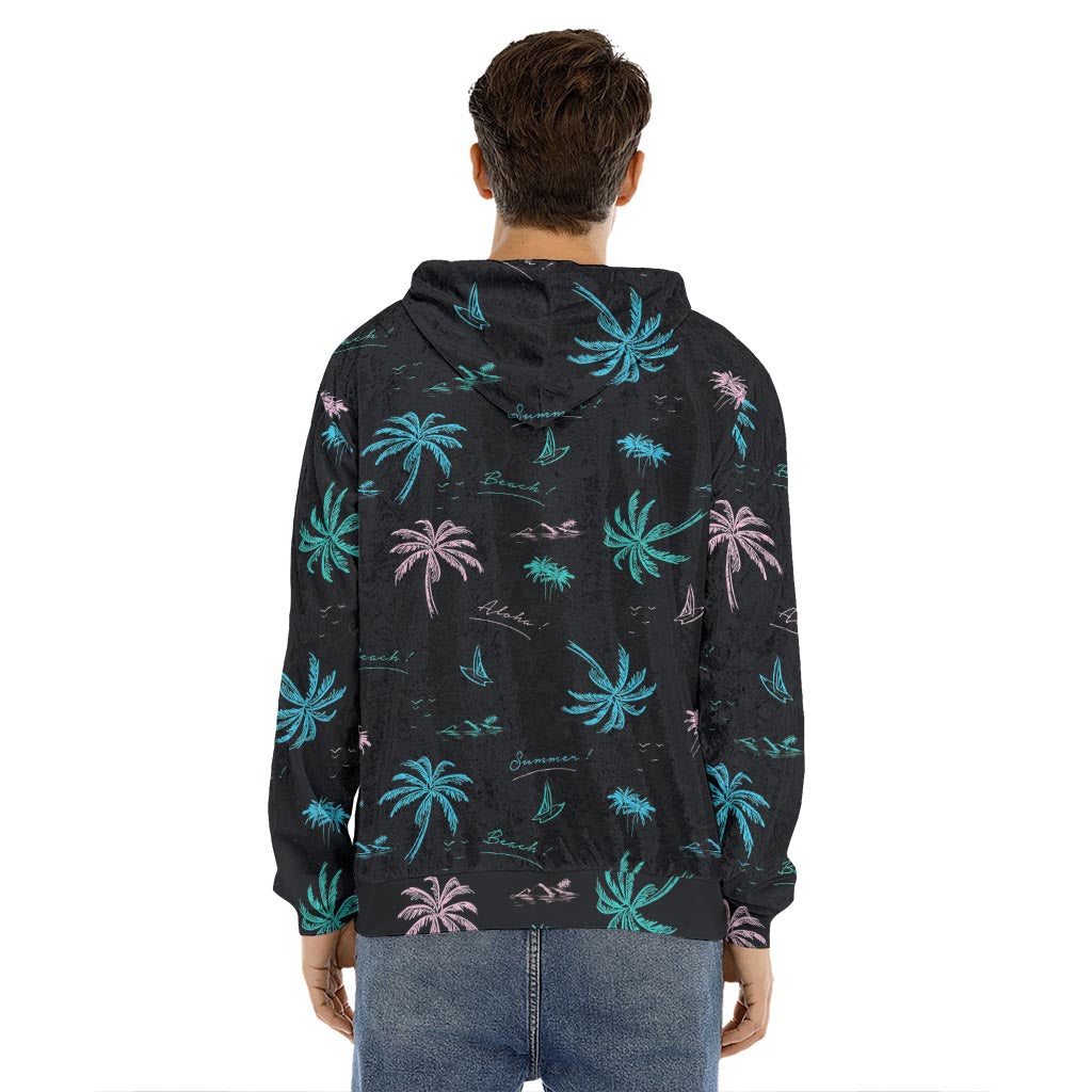 Palm Tree Summer Beach Pattern Print Men's Velvet Pullover Hoodie