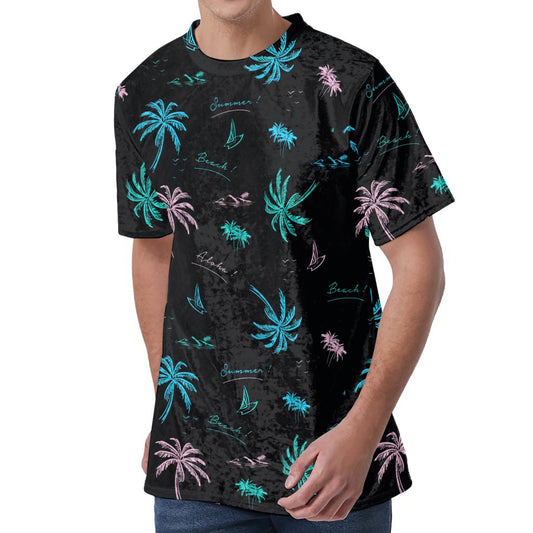 Palm Tree Summer Beach Pattern Print Men's Velvet T-Shirt