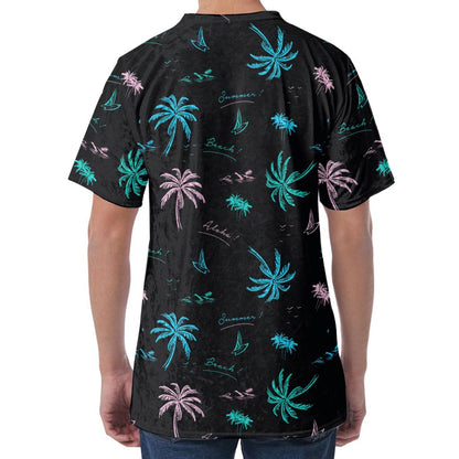 Palm Tree Summer Beach Pattern Print Men's Velvet T-Shirt