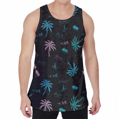Palm Tree Summer Beach Pattern Print Men's Velvet Tank Top