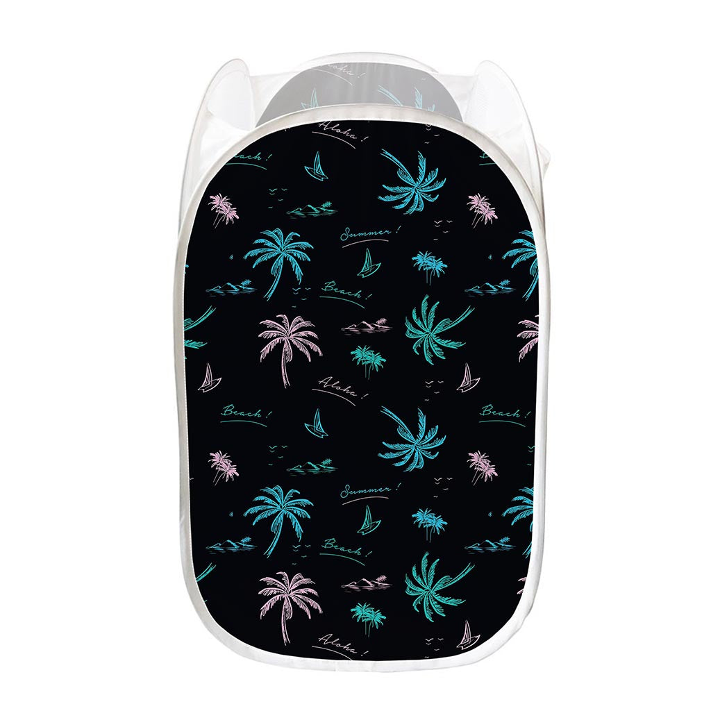 Palm Tree Summer Beach Pattern Print Mesh Laundry Hamper