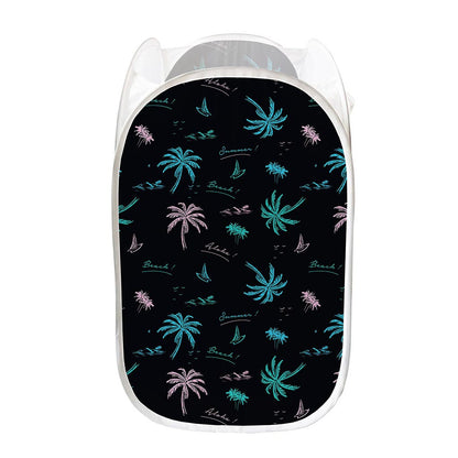 Palm Tree Summer Beach Pattern Print Mesh Laundry Hamper