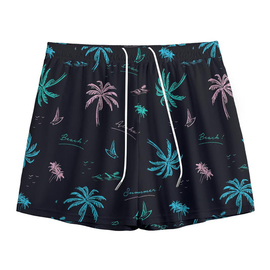 Palm Tree Summer Beach Pattern Print Mesh Shorts