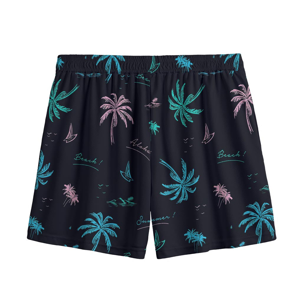 Palm Tree Summer Beach Pattern Print Mesh Shorts