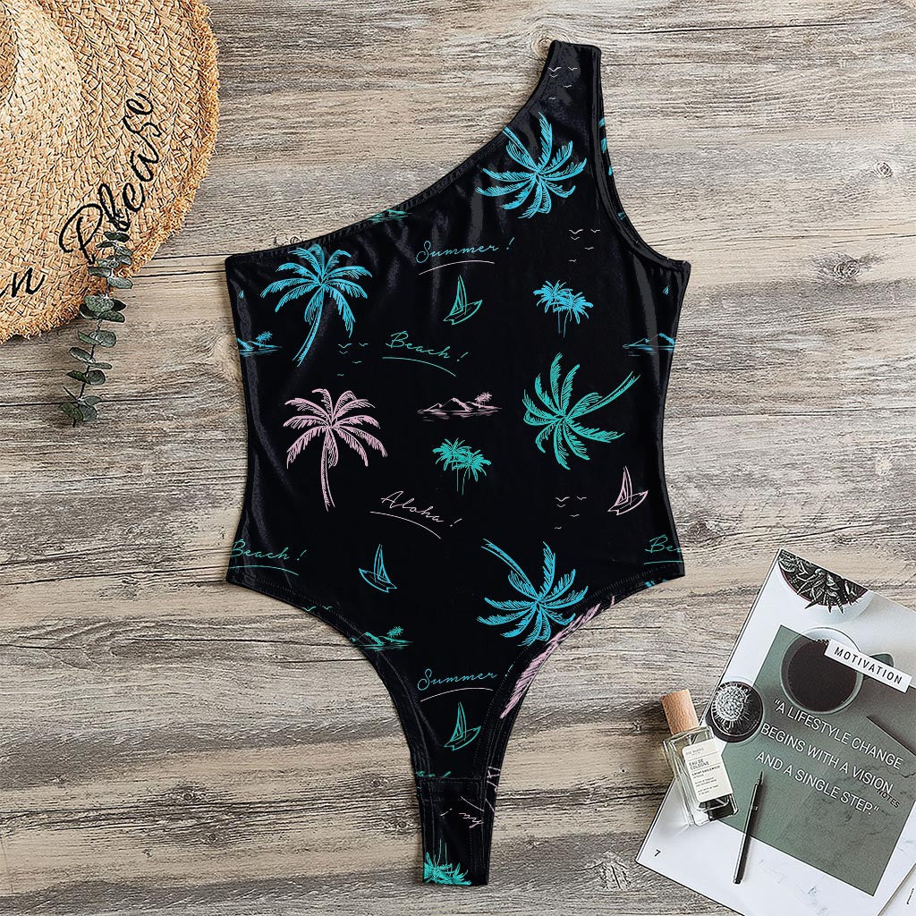 Palm Tree Summer Beach Pattern Print One Shoulder Bodysuit