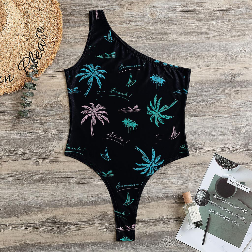 Palm Tree Summer Beach Pattern Print One Shoulder Bodysuit