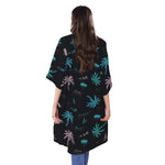 Palm Tree Summer Beach Pattern Print Open Front Beach Cover Up