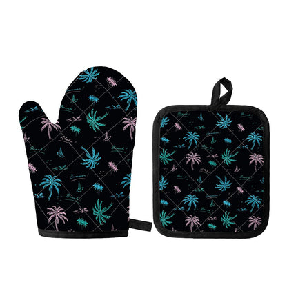 Palm Tree Summer Beach Pattern Print Oven Mitt And Pot Holder Set