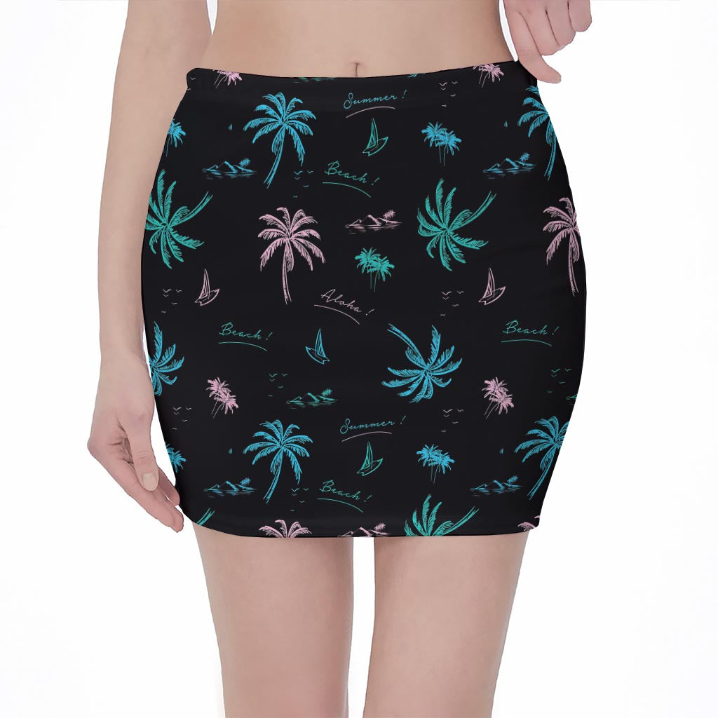 Palm Tree Summer Beach Pattern Print Pencil Mini Skirt