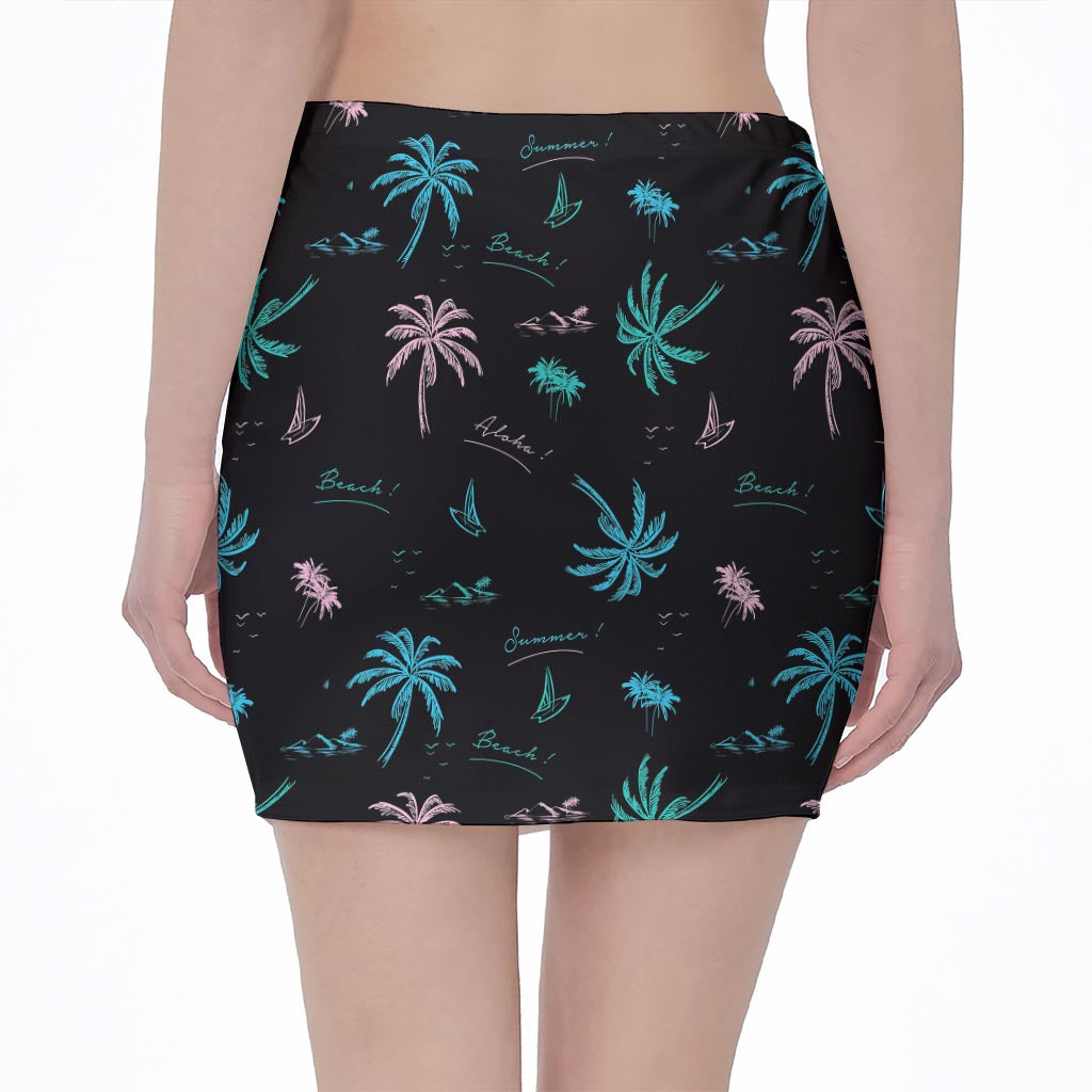 Palm Tree Summer Beach Pattern Print Pencil Mini Skirt