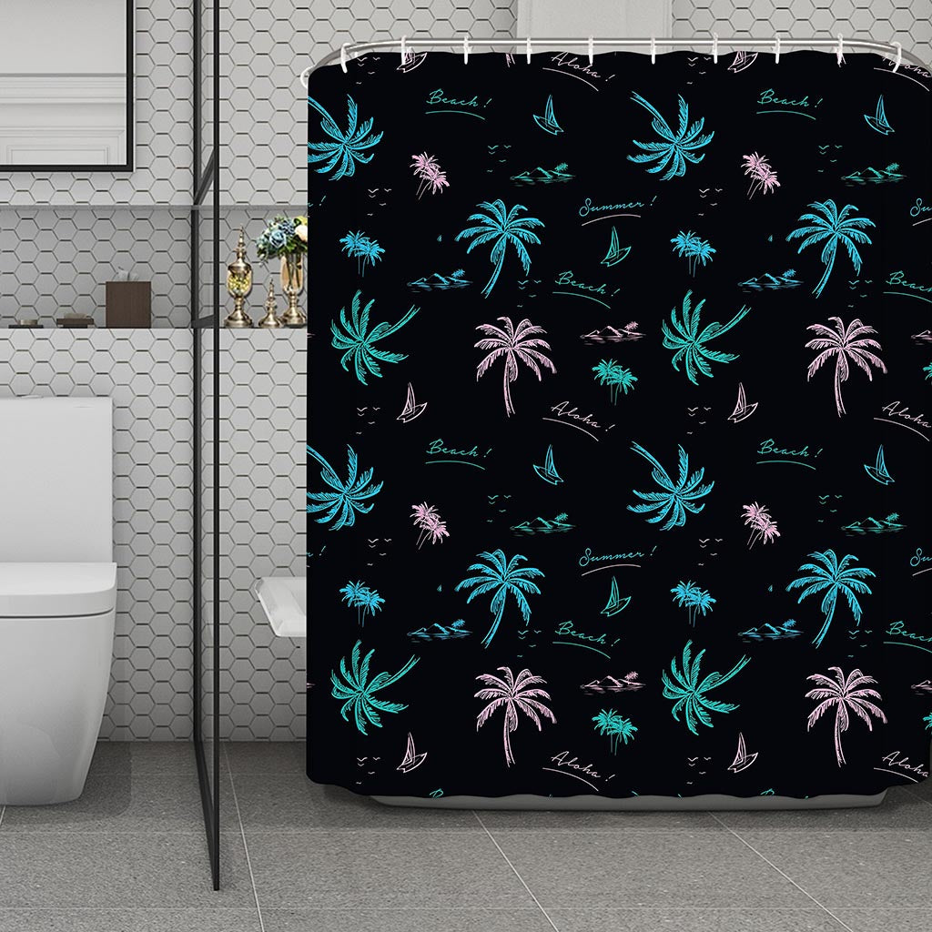 Palm Tree Summer Beach Pattern Print Polyester Shower Curtain