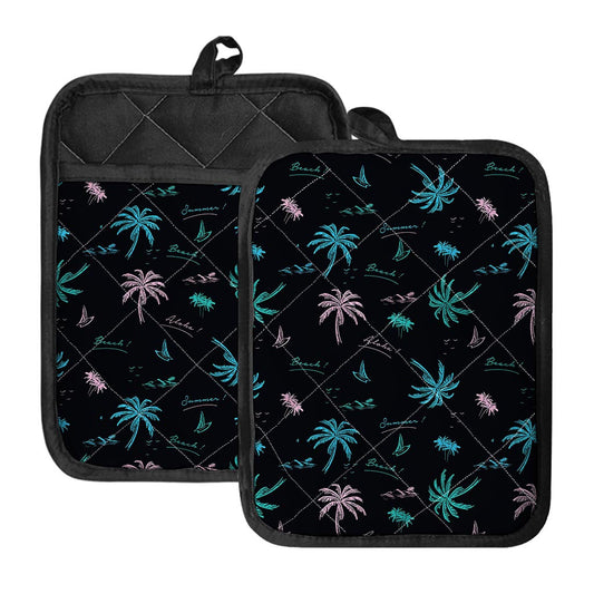 Palm Tree Summer Beach Pattern Print Pot Holders With Pocket