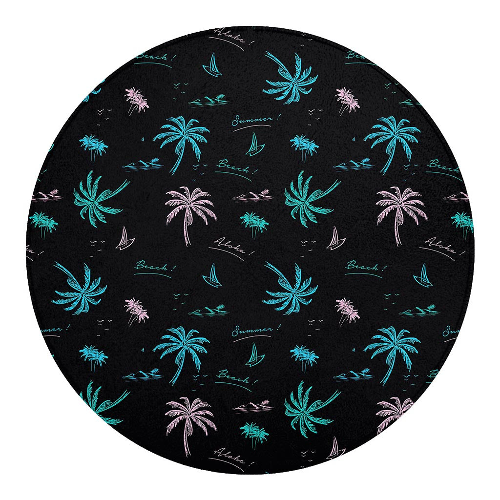 Palm Tree Summer Beach Pattern Print Round Blanket