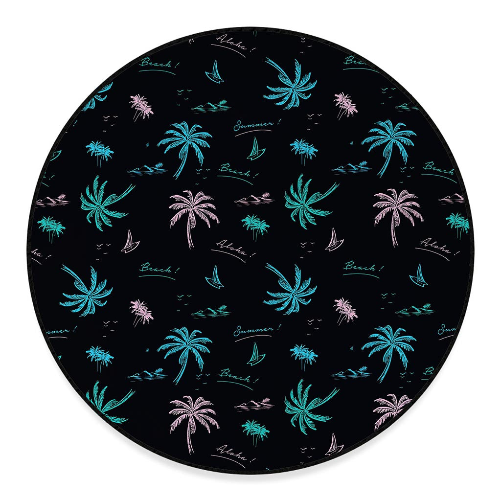 Palm Tree Summer Beach Pattern Print Round Floor Mat
