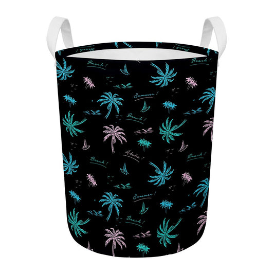 Palm Tree Summer Beach Pattern Print Round Laundry Basket