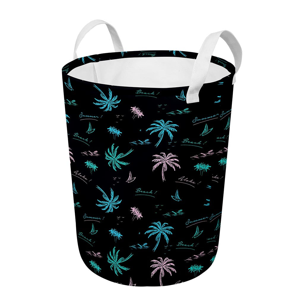Palm Tree Summer Beach Pattern Print Round Laundry Basket