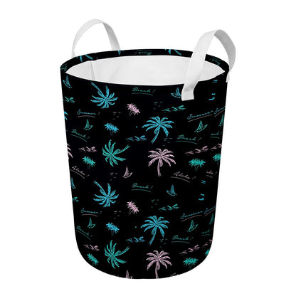 Palm Tree Summer Beach Pattern Print Round Laundry Basket