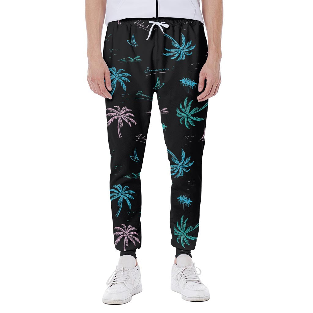 Palm Tree Summer Beach Pattern Print Scuba Joggers
