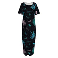 Palm Tree Summer Beach Pattern Print Short Sleeve Long Nightdress