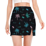 Palm Tree Summer Beach Pattern Print Side Slit Mini Skirt