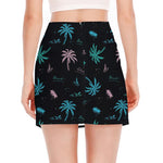 Palm Tree Summer Beach Pattern Print Side Slit Mini Skirt