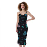 Palm Tree Summer Beach Pattern Print Slim Fit Midi Cami Dress