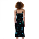 Palm Tree Summer Beach Pattern Print Slim Fit Midi Cami Dress