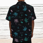 Palm Tree Summer Beach Pattern Print Textured Short Sleeve Shirt