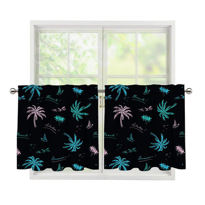 Palm Tree Summer Beach Pattern Print Tier Curtains