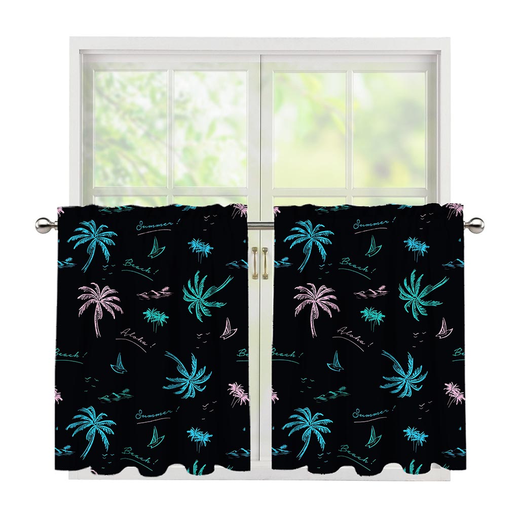 Palm Tree Summer Beach Pattern Print Tier Curtains
