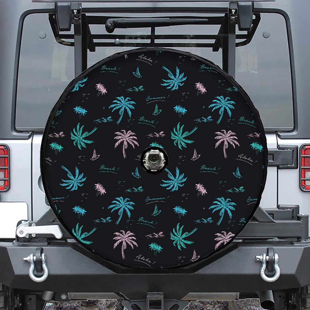 Palm Tree Summer Beach Pattern Print Tire Cover With Camera Hole