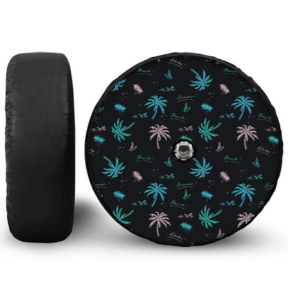 Palm Tree Summer Beach Pattern Print Tire Cover With Camera Hole